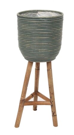 Basket Stripe Wooden Legs D20H47CM Green