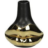 Vase Lip Fine Earthenware Black 15.5x10x17.5cm - afbeelding 1
